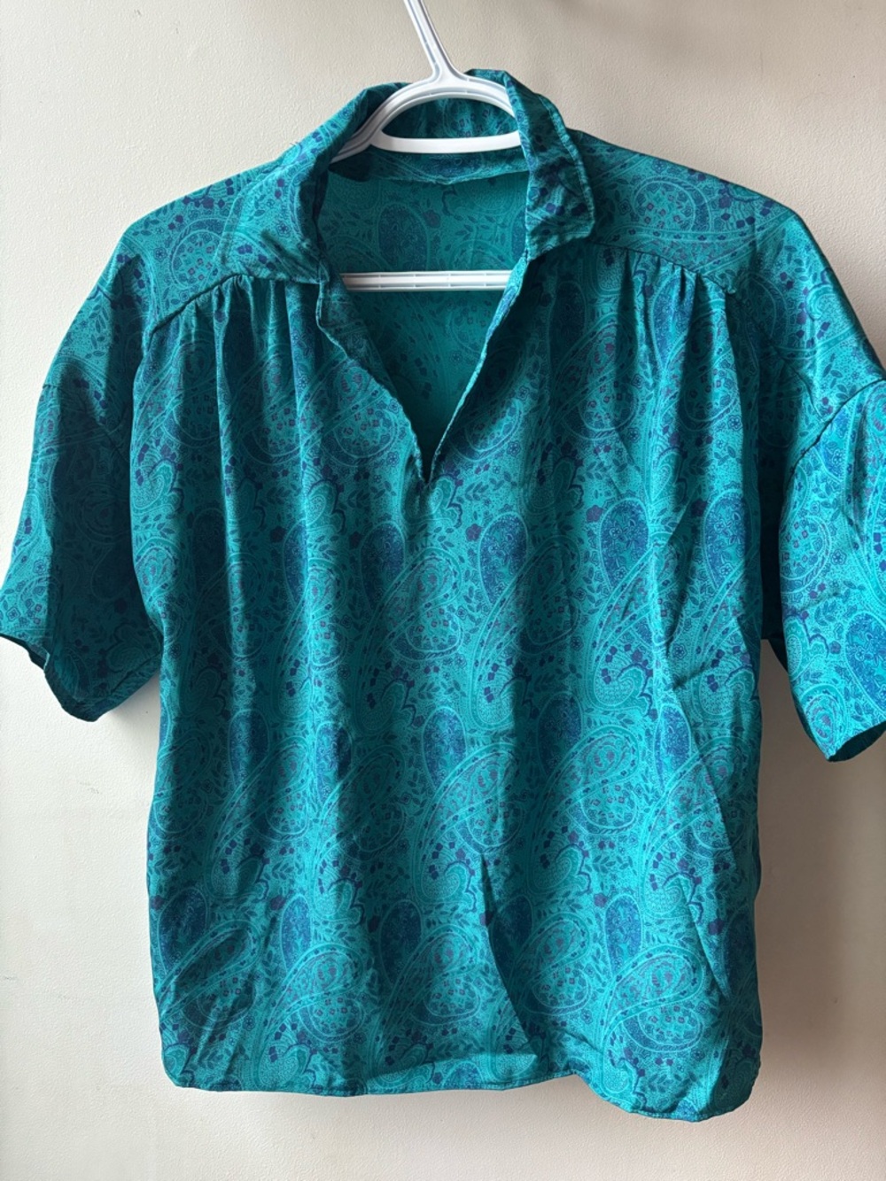 Men's Teal Paisley Short-Sleeve Shirt